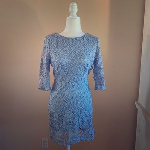 Audrey 3+1 Baby Blue Open Back LS Crochet Dress